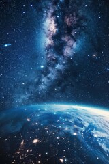 Wall Mural - Panoramic view of the Earth and galaxy with stars