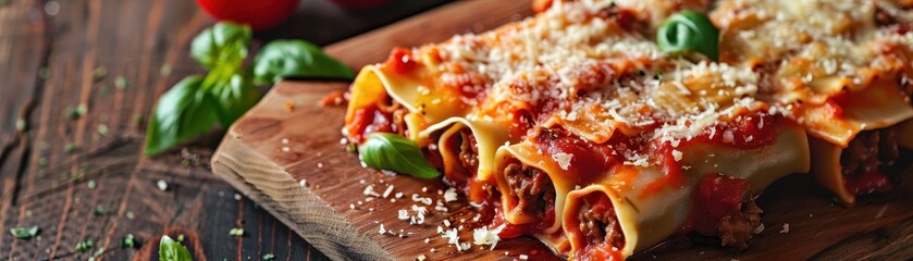 Canvas Print - Pasta cannelloni with beef and tomato sauce