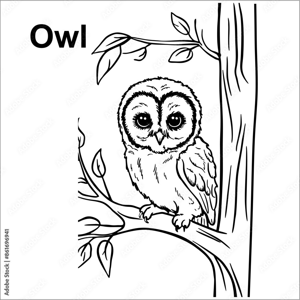 Kawaii owl black and white outline for coloring. cute coloring book ...