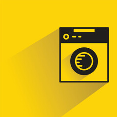 Sticker - washing machine icon with drop shadow on yellow background