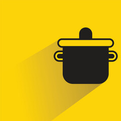 Sticker - cooking pot icon with drop shadow on yellow background