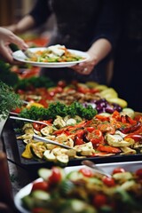 Canvas Print - People group catering buffet food indoor