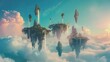 © Jelena - surreal landscape with floating islands and waterfalls defying gravity digital art