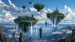 © Jelena - surreal landscape with floating islands and waterfalls defying gravity digital art