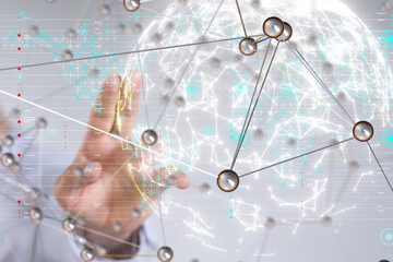 Poster - Neural network 3D illustration. Big data and cybersecurity