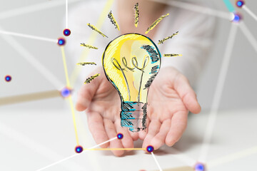 Poster - lamp idea holding in hand 3d