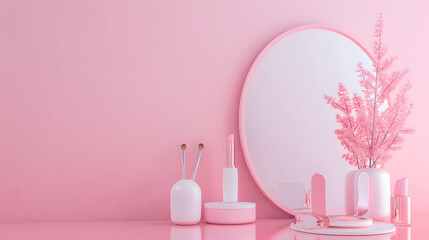 Wall Mural - make up display, soft pastel pink colors
