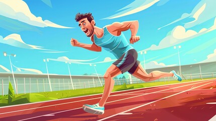 Man crossing the finish line in cartoon style