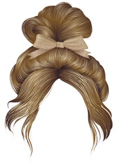 Wall Mural - bun  hairs with beige bow  blond colors . women fashion beauty style . 
