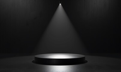 Wall Mural - An empty, dark podium stand with a spotlight effect, showcasing a minimalist yet impactful design concept