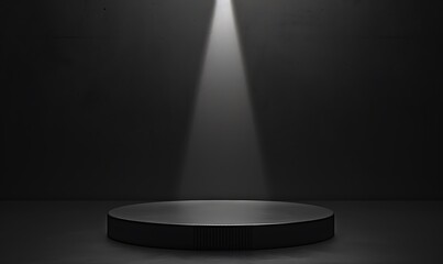 Wall Mural - An empty, dark podium stand with a spotlight effect, showcasing a minimalist yet impactful design concept