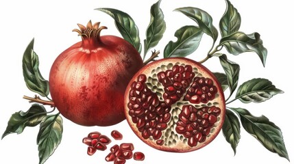 Wall Mural - vintage botanical illustration of pomegranate isolated on white background antique fruit drawing