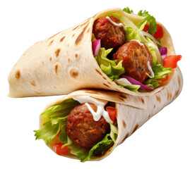 Sticker - PNG Turkey meatballs wrap with vegetables bread food meal.