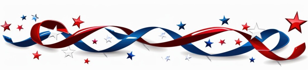red, white and blue star on a long wavy ribbon generative ai