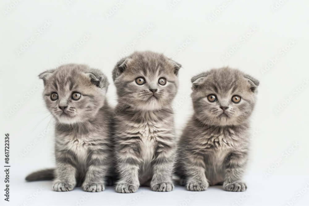 three-grey-scottish-fold-kittens-sitting-in-a-row-against-a-white