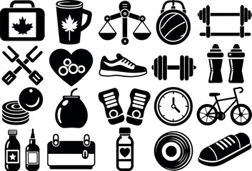 Wall Mural - Health and Fitness related concept editable stroke outline icons isolated on white background flat vector illustration