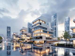 Poster - 3D rendering Smart building construction concept design for urban city illustration. AI generated