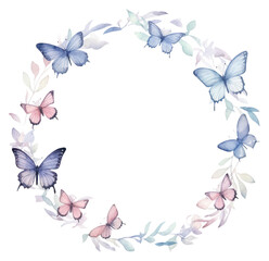 Sticker - PNG Little butterfly circle border pattern flower wreath.