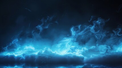 Wall Mural - Realistic thunder light and blue smoke cloud bottom frame