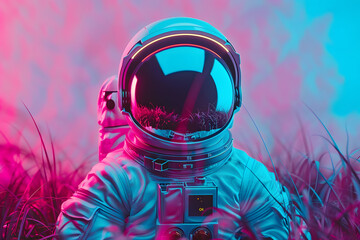 Wall Mural - astronaut in a pink and blue environment, no additional context provided