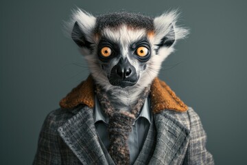 Wall Mural - A man dressed in a suit and tie with a lemur face