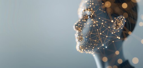 Aufkleber - Human head silhouette with neural network lines, AI concept banner on blue background