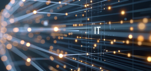 Fototapete - Blue digital tech background with IT icon, circuit board and cyber network concept