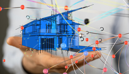 Poster - house. data Big data visualization background.Abstract technology - 3d