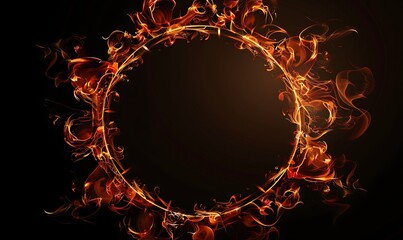 Wall Mural - A circular frame made of swirling, magical flames, set against a black background with an empty center, perfect for copy space