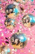 © World of AI - holographic disco balls pattern with flying gold and silver confetti, shiny, very festive