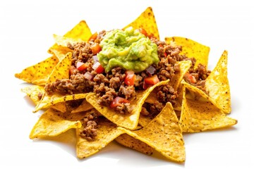 Wall Mural - a plate of nachos with meat and guacamole. the dish is colorful and appetizing