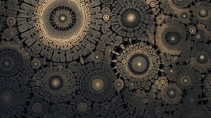 Poster - Abstract fractal ornament with floral elements and dotted texture.