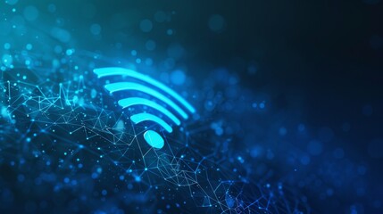 Poster - Visual representation of WiFi connectivity, featuring network nodes and neon blue light effects in an abstract way