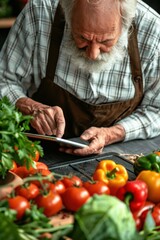 Senior using a tablet to track diet information