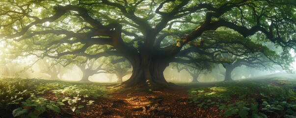 Canvas Print - A magical forest with ancient trees.