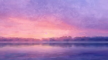 Wall Mural - A beautiful sunset over a lake with a purple sky