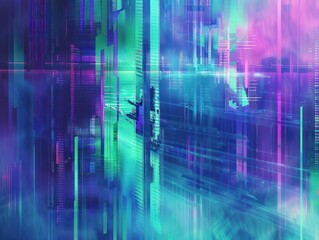 abstract blue green purple background with interlaced digital glitch and distortion effect futuristic cyberpunk design retro cyber aesthetic webpunk rave 80s 90s cyberpunk techno neon halftone AI