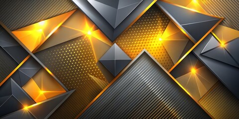 Wall Mural - Abstract Geometric Background with Gold and Black Triangles and Glowing Lights