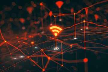 Poster - Illustration of a wireless network with WiFi signal icon and digital connections, emphasizing efficient connectivity