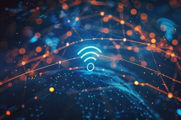 Poster - This showcases a depiction of wireless network technology through digital nodes and data connectivity