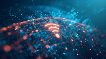 Poster - A vibrant digital network displaying glowing WiFi symbol and complex connections in futuristic design.