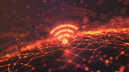 Poster - A digital wireframe displays orange glowing nodes and lines representing a network or connection concept