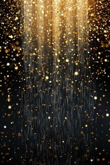 Wall Mural - Golden Glitter Shower Against Dark Background: Festive Abstract Celebration Concept