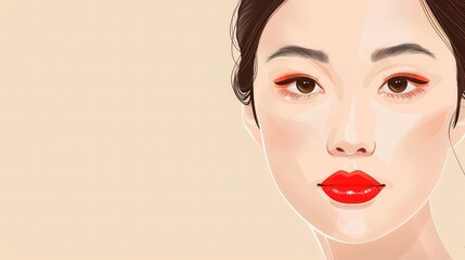 Wall Mural - Banner with asian Chinese woman face with smooth health skin for advertising design. Korean or Japanese young looking woman background.