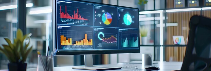  - A close-up image of a computer screen displaying colorful data visualizations and charts generated by AI