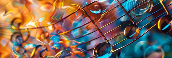 Poster - A vibrant and abstract close-up of musical notes set against a backdrop of shimmering colors
