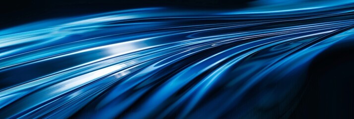 Poster - A close-up image showcasing the smooth and detailed texture of blue light ray stripes, creating a dynamic and captivating abstract pattern