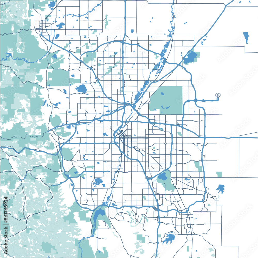 Layered vector map of Denver in Colorado in a professional blue style ...