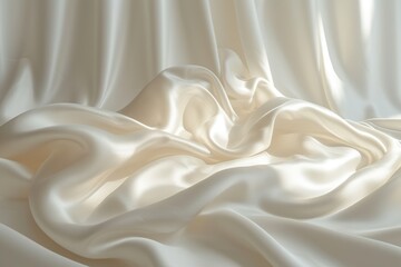 Wall Mural - Beautifully laid fabric, white silk background, mockup of the subject for shooting, white satin