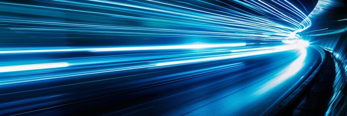 Poster - A vibrant photograph capturing blue light rays streaking across a dark background, creating a dynamic and abstract visual